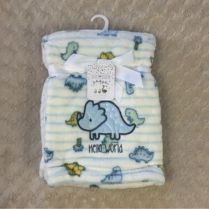 Duck Duck Goose Hello World Dinosaur Baby Blanket Blue White Stripes Green